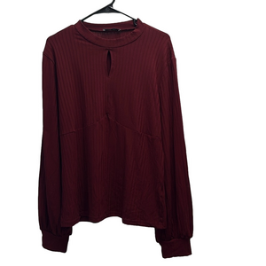 Liumilac Ribbed Burgundy Mandarin Collar Top Size 2XL
